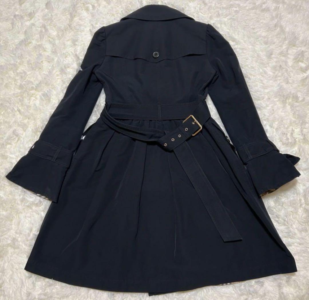 BURBERRY BLUELABELノバチェック Ｗトレンチコート 黒 ベルト付