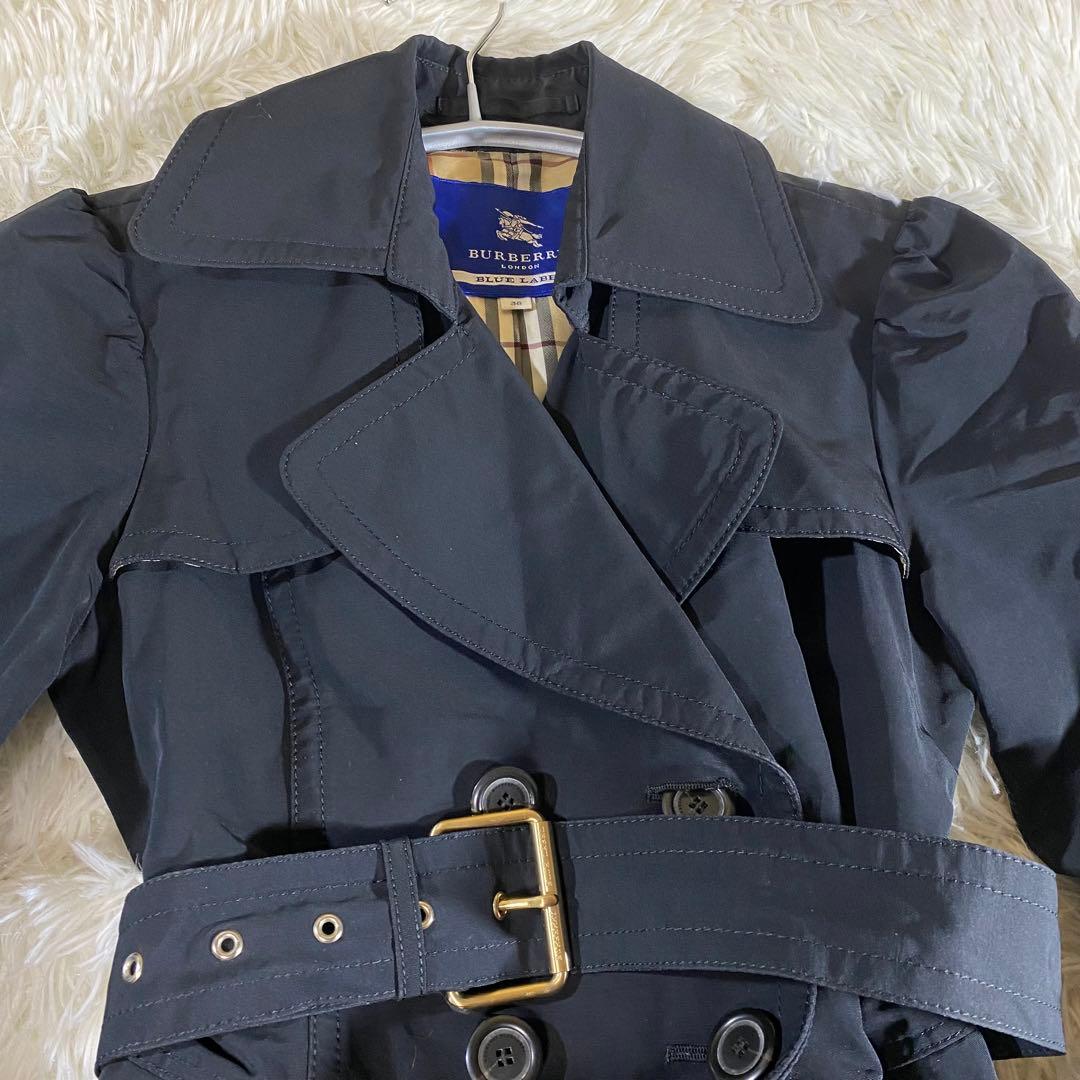 BURBERRY BLUELABELノバチェック Ｗトレンチコート 黒 ベルト付