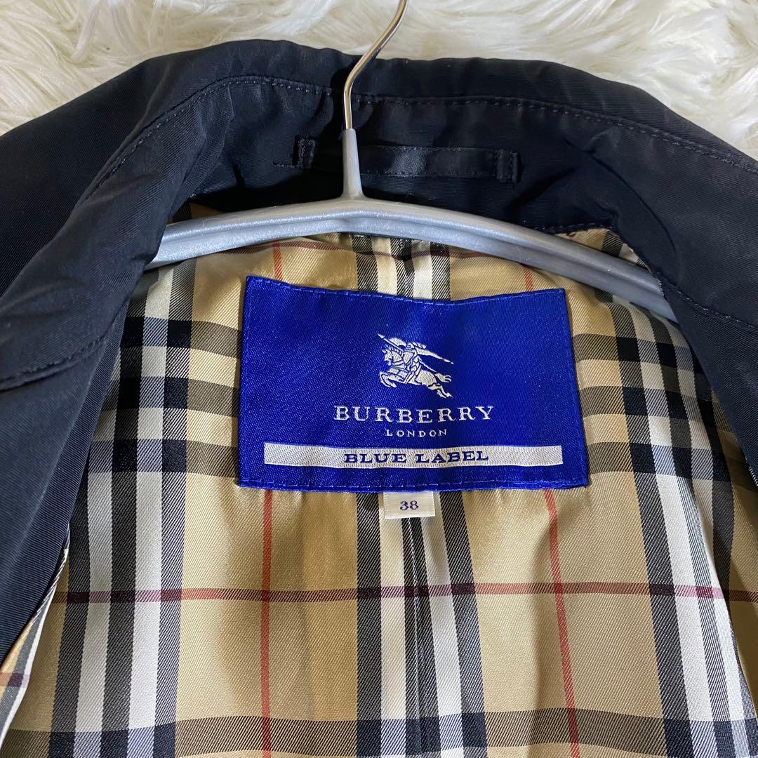 BURBERRY BLUELABELノバチェック Ｗトレンチコート 黒 ベルト付