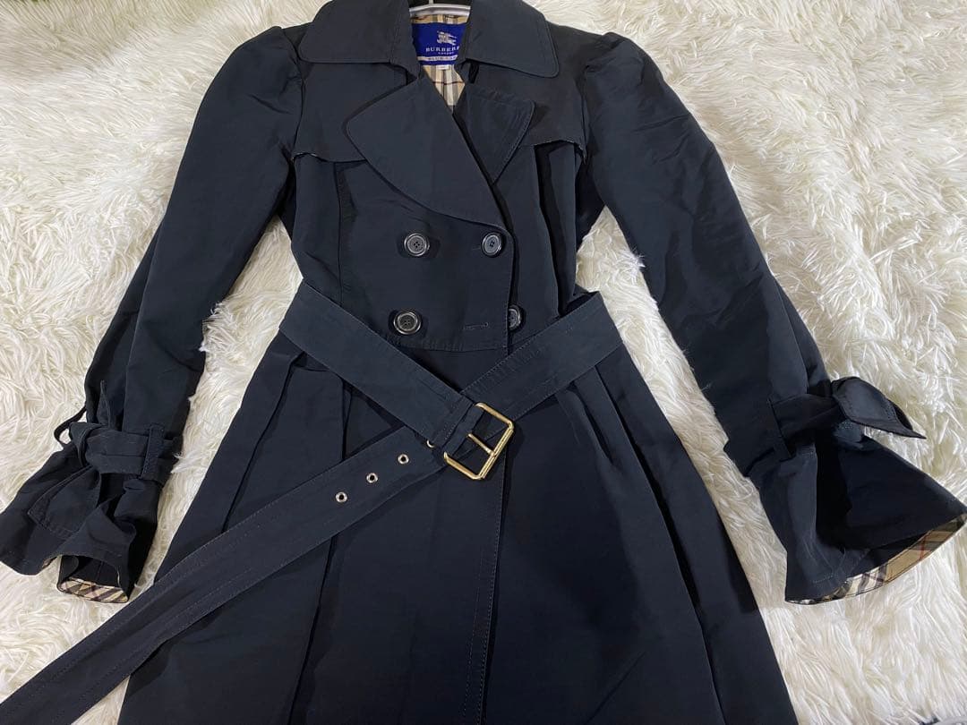BURBERRY BLUELABELノバチェック Ｗトレンチコート 黒 ベルト付