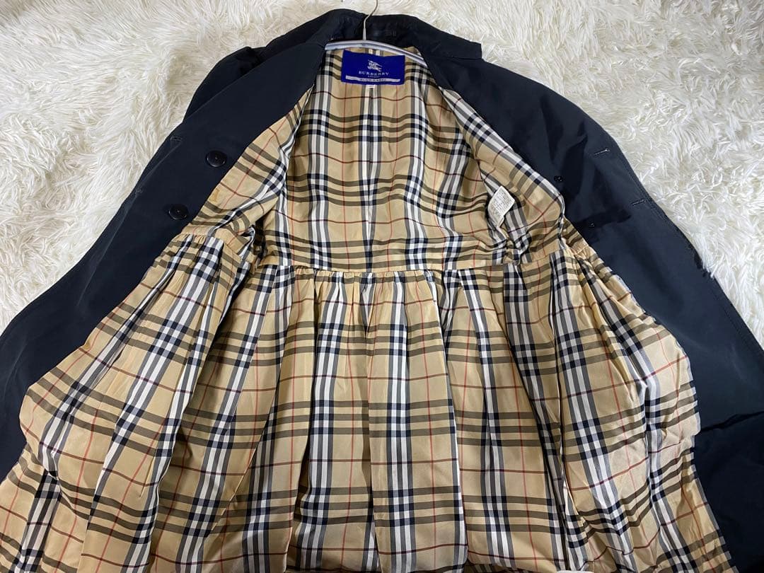 BURBERRY BLUELABELノバチェック Ｗトレンチコート 黒 ベルト付