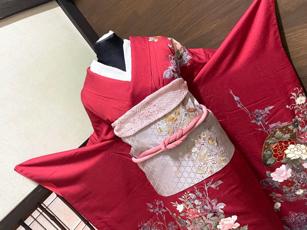 振袖フルセット6点サイズM〜Ｌ正絹宝尽くし袋帯　花篭文　金彩