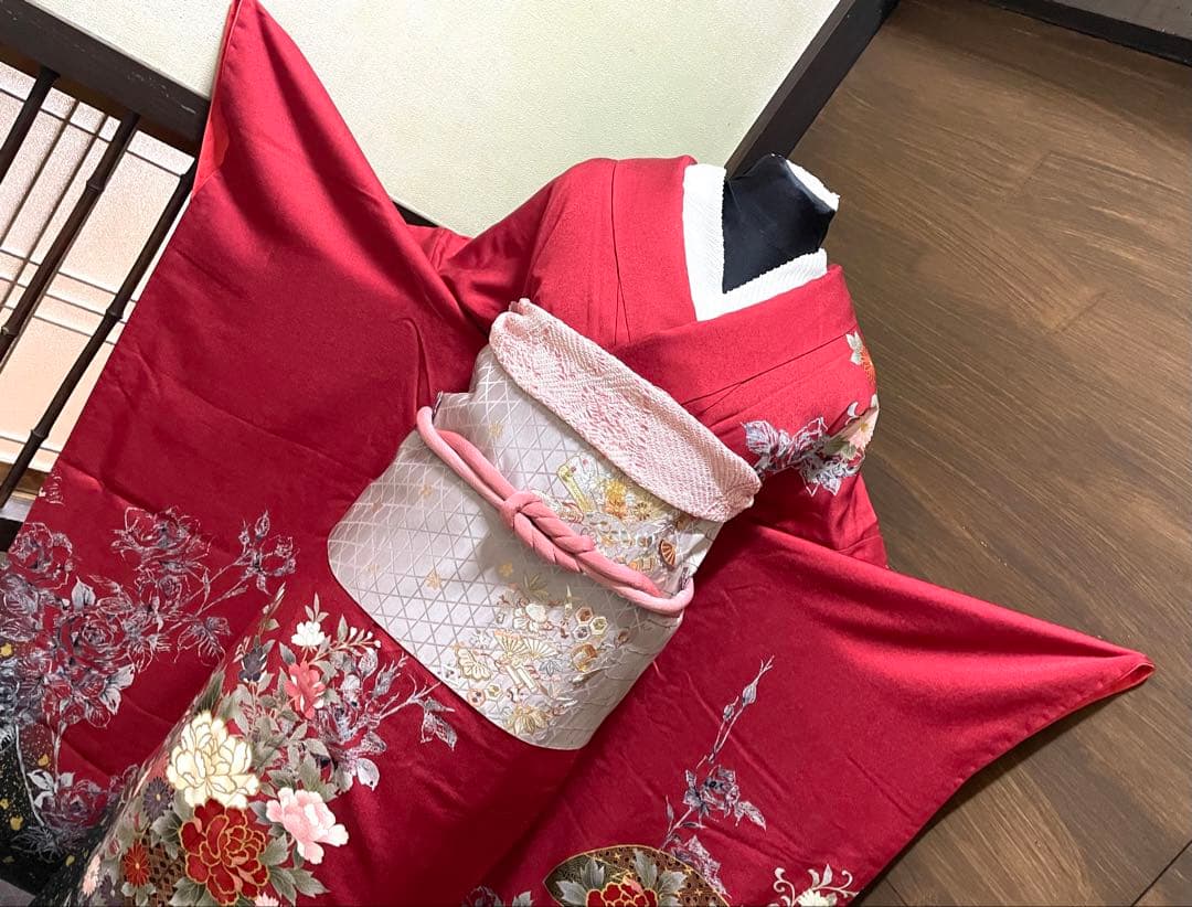 振袖フルセット6点サイズM〜Ｌ正絹宝尽くし袋帯　花篭文　金彩