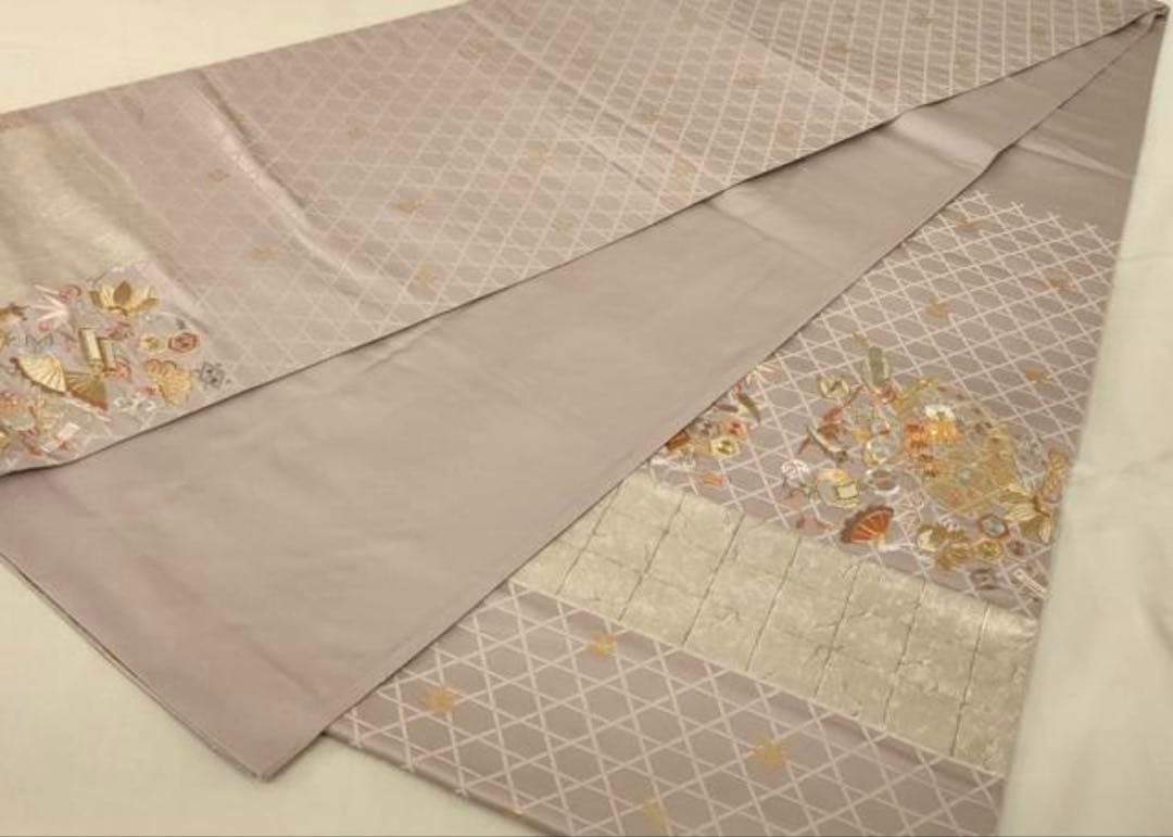 振袖フルセット6点サイズM〜Ｌ正絹宝尽くし袋帯　花篭文　金彩