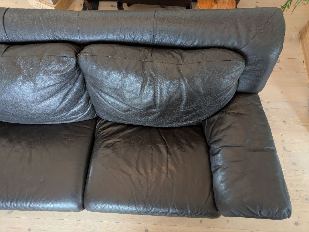 サコモディ S’ACCOMODI 3人掛け黒本革ソファ