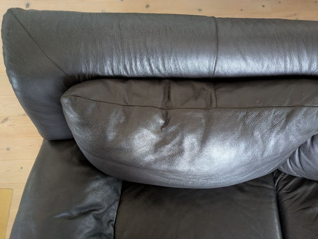 サコモディ S’ACCOMODI 3人掛け黒本革ソファ