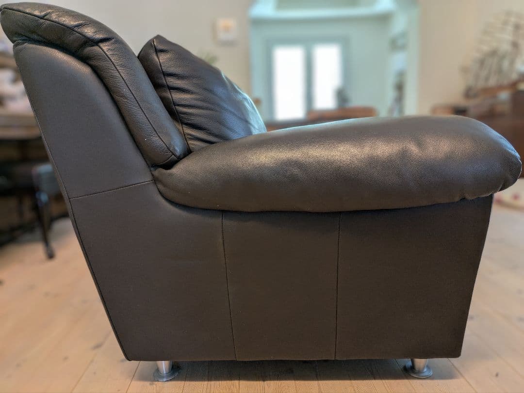 サコモディ S’ACCOMODI 3人掛け黒本革ソファ