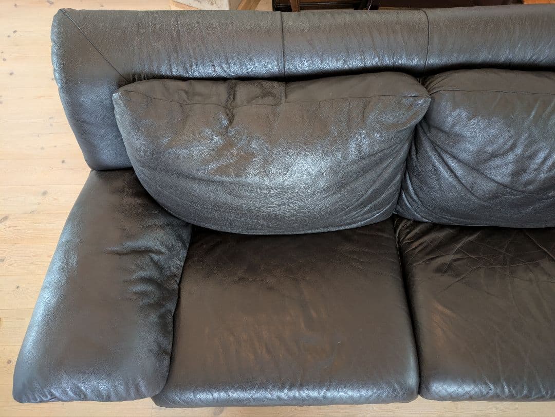 サコモディ S’ACCOMODI 3人掛け黒本革ソファ