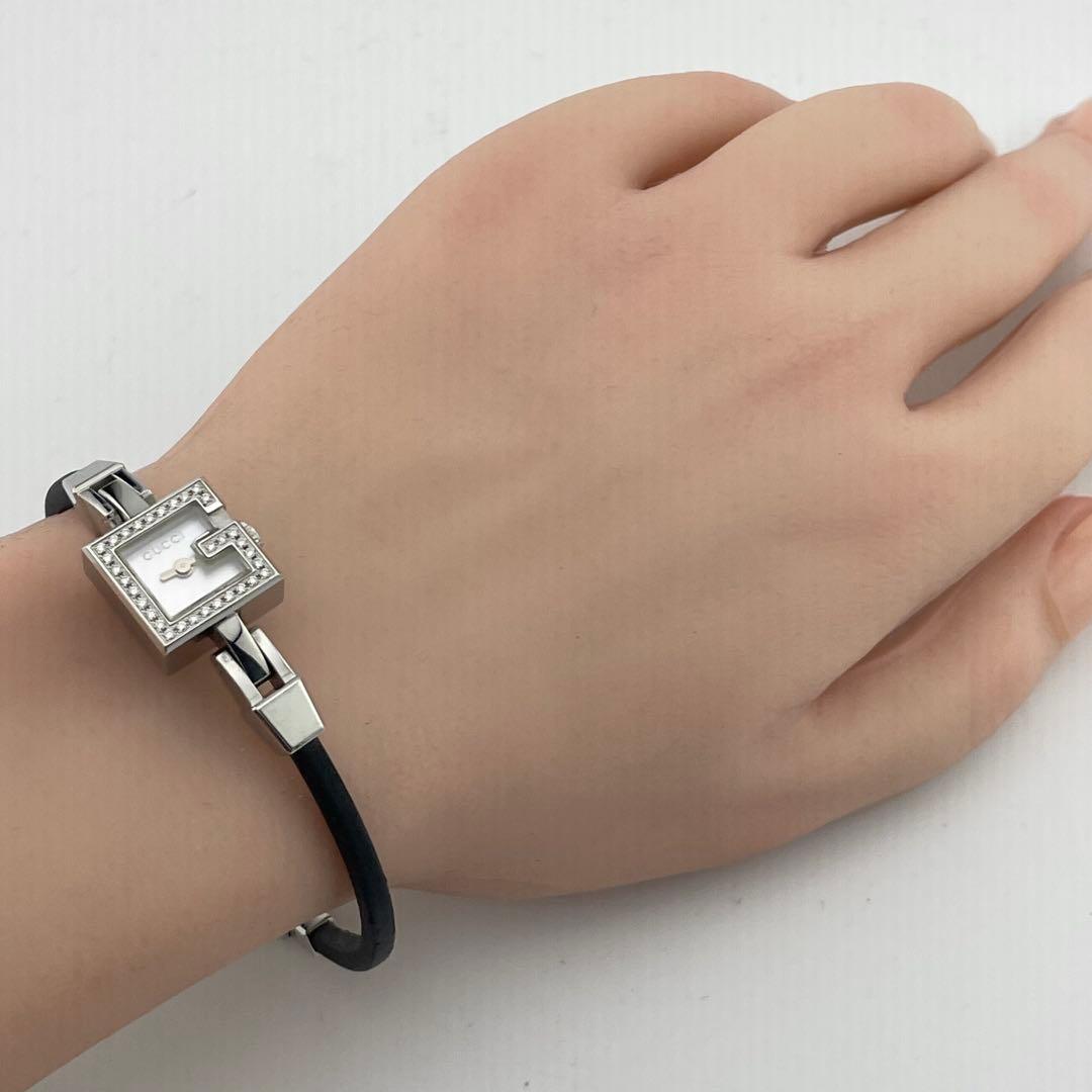 【稼働】グッチ　Gロゴ　ダイヤベゼル　腕時計　シェリ文字盤　ジュエリーウォッチ