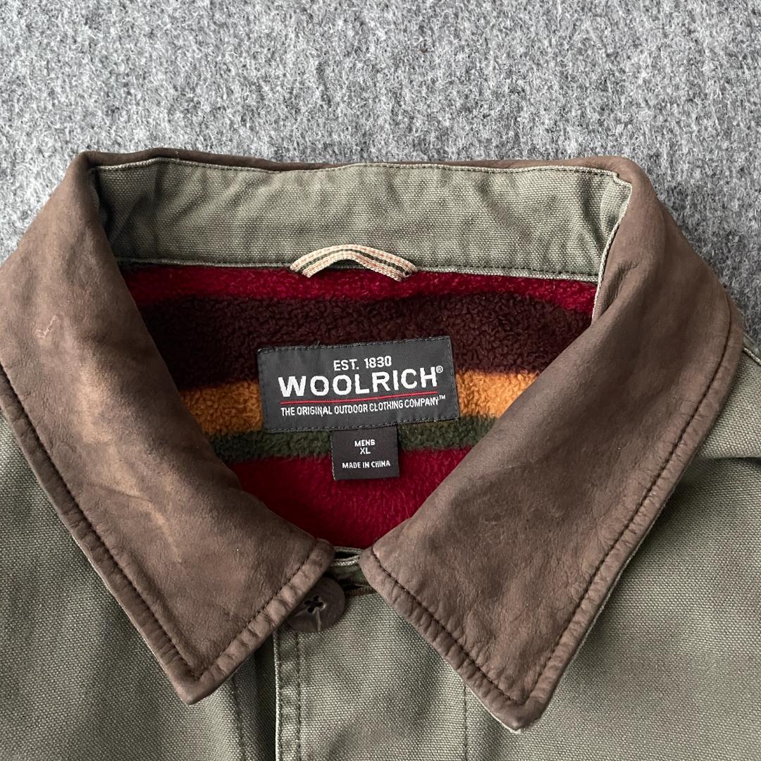 WOOLRICH　カバーオールジャケット　ハンティング　レザーカラー切替　裏ボア