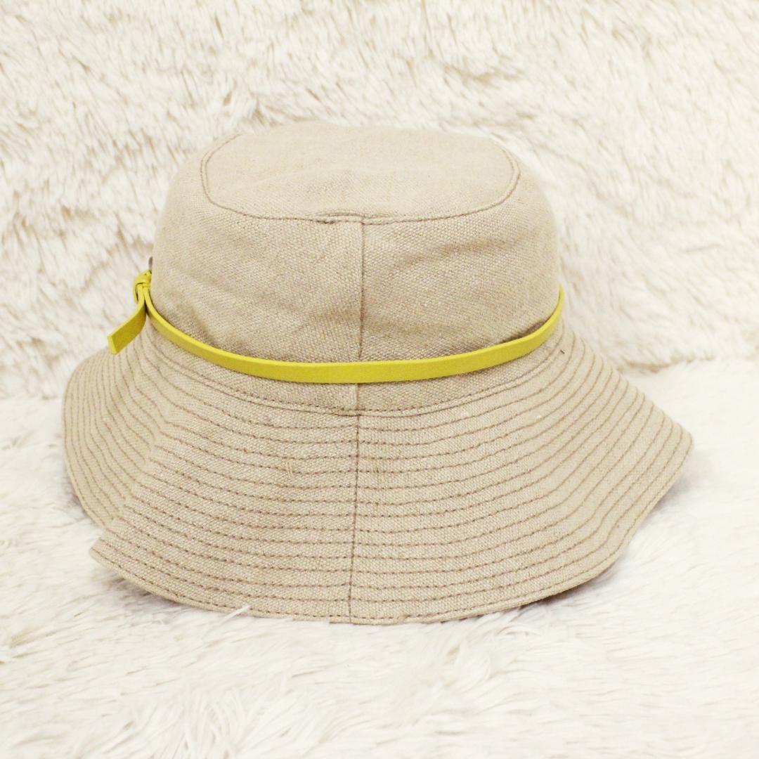 あーにゃん様　極美品 PRADA プラダ 帽子 バケットハット 麻 トリムレザー