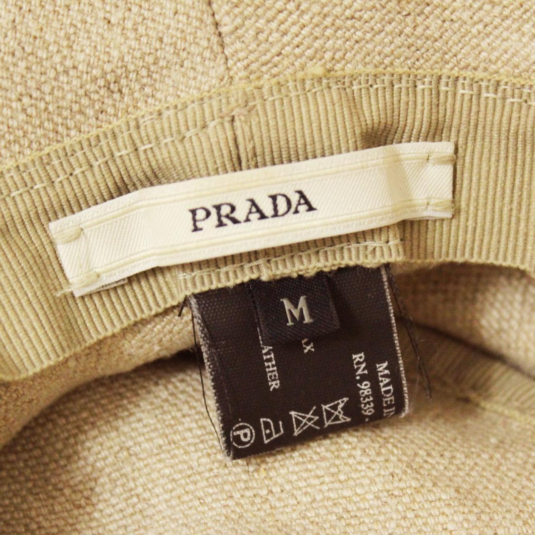 あーにゃん様　極美品 PRADA プラダ 帽子 バケットハット 麻 トリムレザー