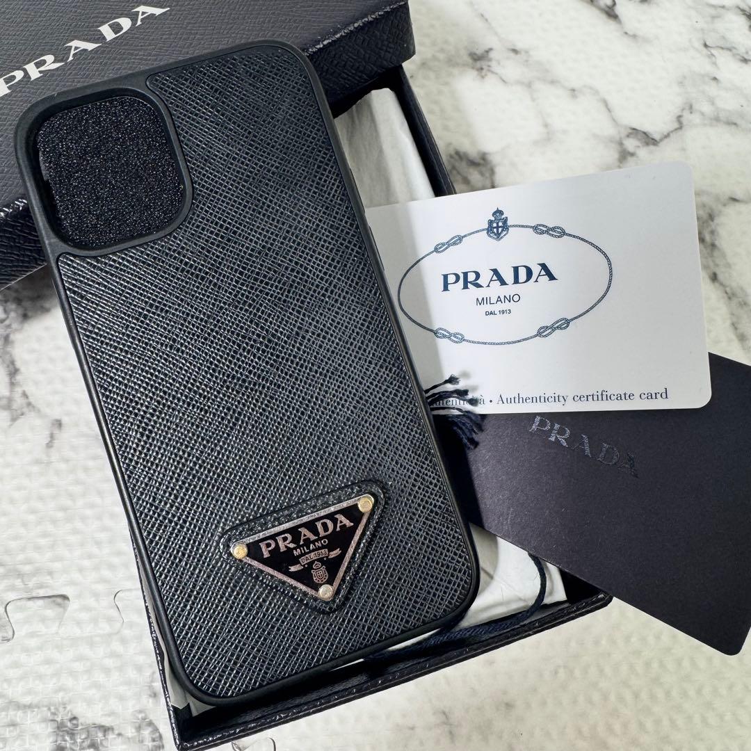 極美品◎付属品完備/プラダ　iPhone12mini ケース　サフィアーノレザー