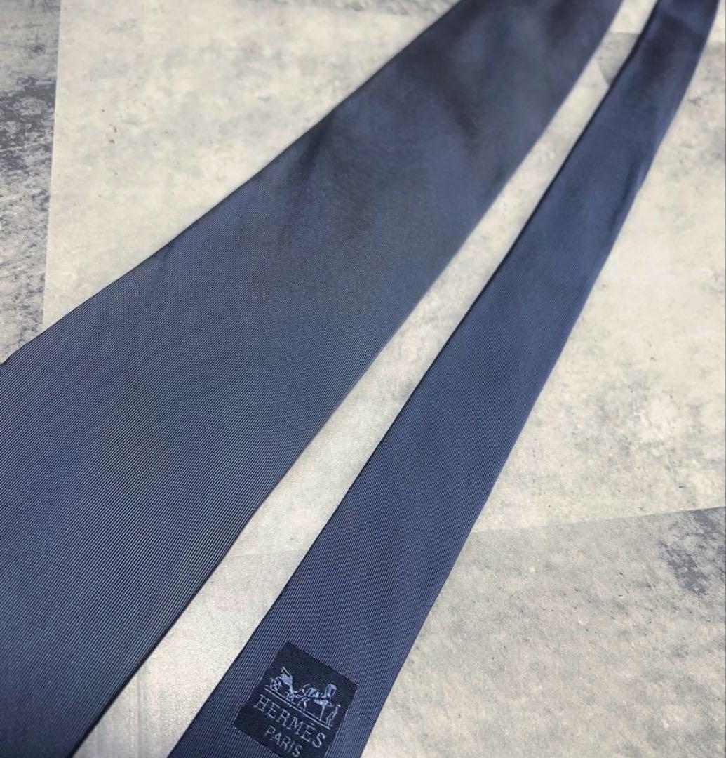 HERMES ネクタイ　ハイブランド ソリッド グレー
