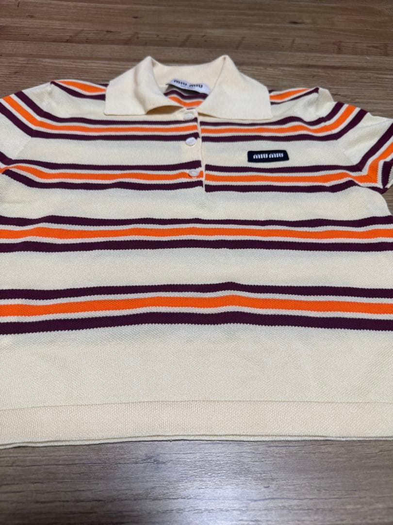 MIU MIU ストライプ 半袖ポロシャツ