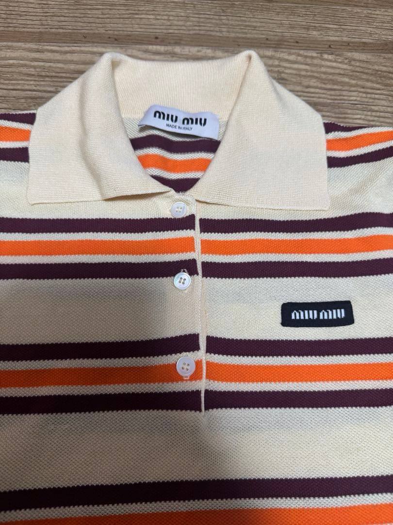 MIU MIU ストライプ 半袖ポロシャツ