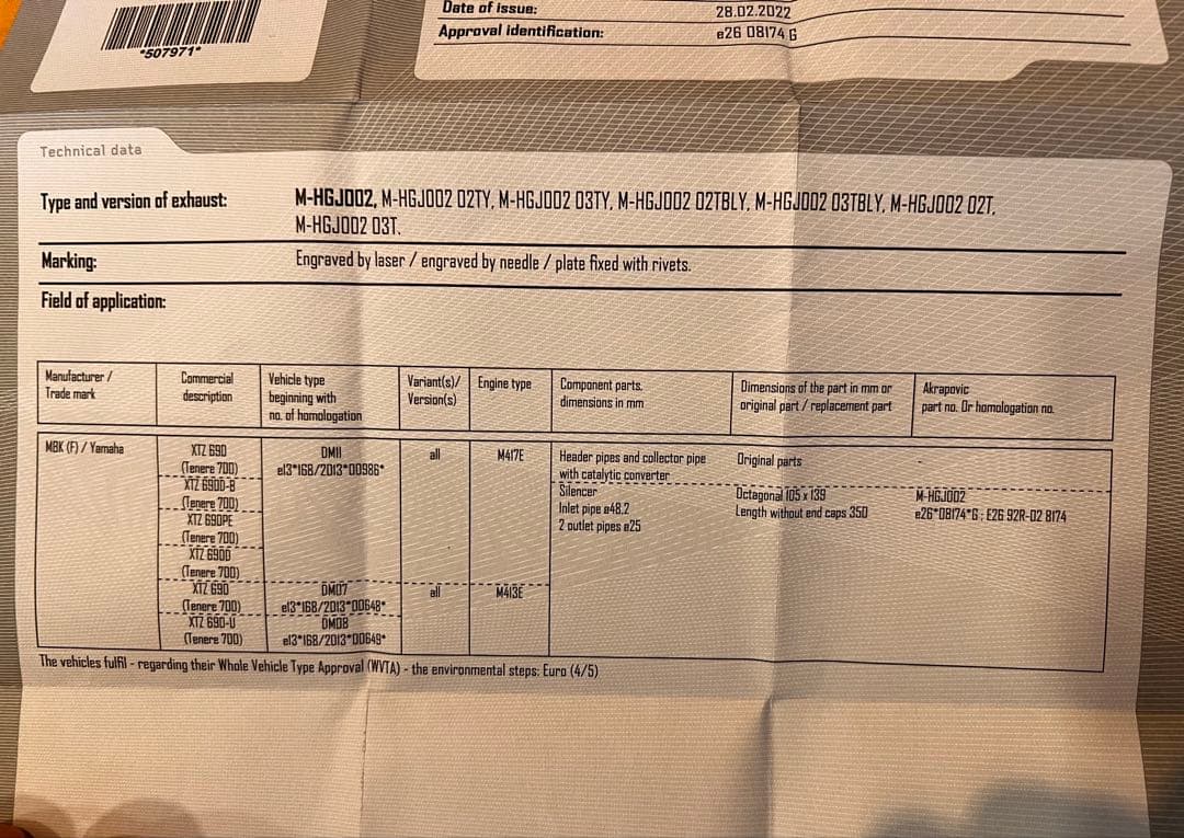 テネレ700 tenere700 アクラポビッチ マフラー