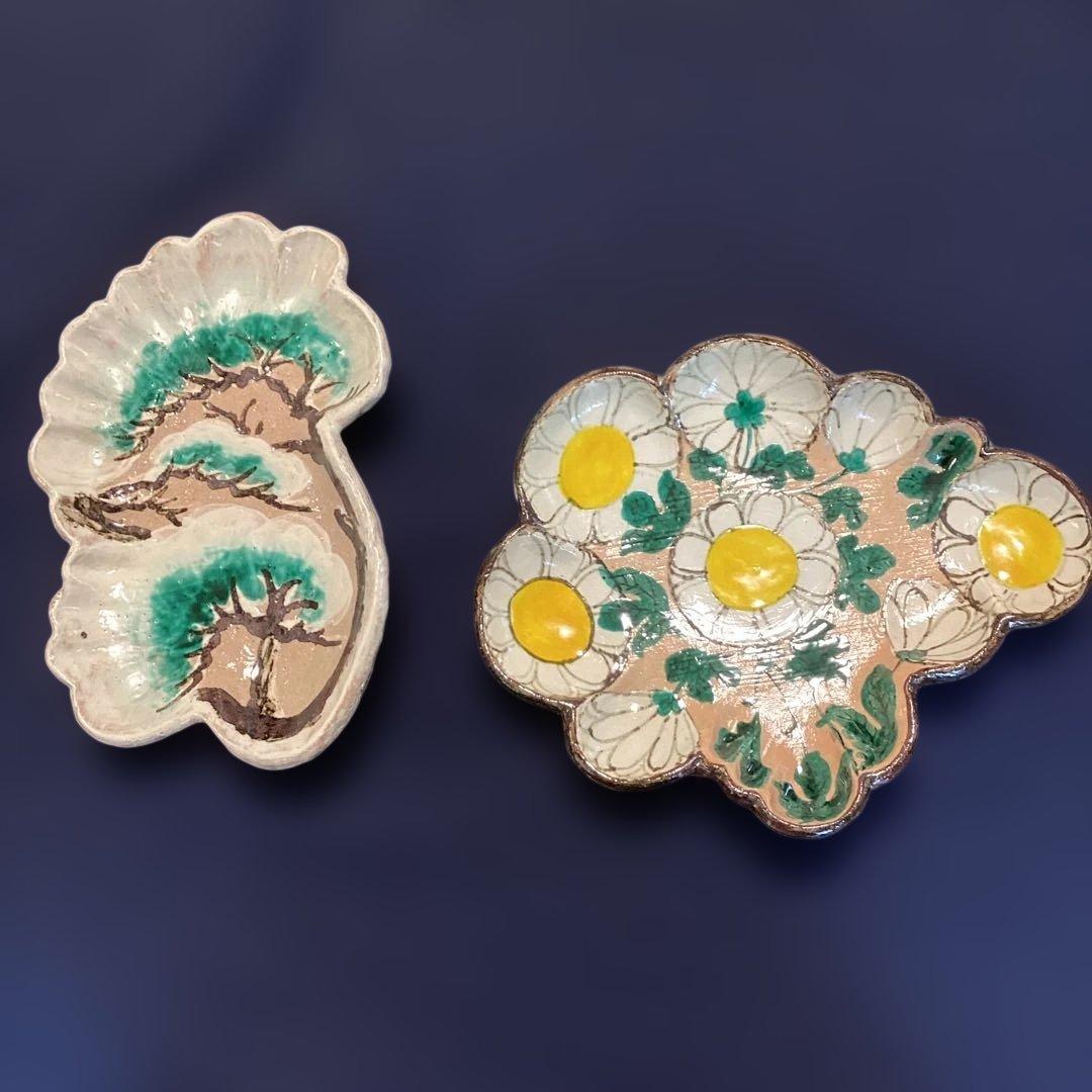 京焼乾山写雪松向付と乾山写菊向付1客ずつ2客　　　新品未使用