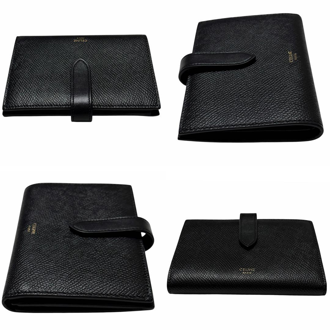 CELINE 現行 ミディアム ストラップ レザーウォレット 二つ折り財布 黒