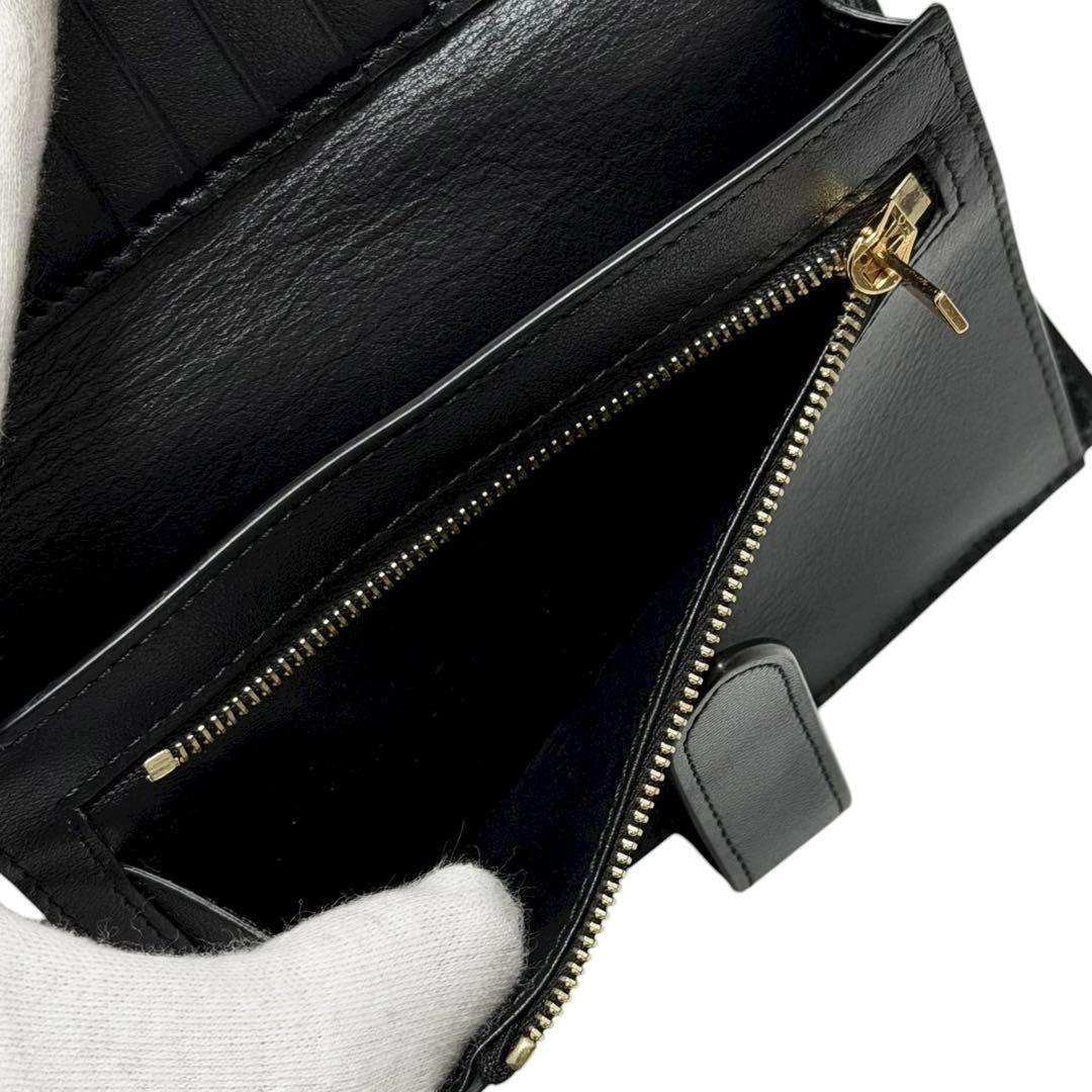 CELINE 現行 ミディアム ストラップ レザーウォレット 二つ折り財布 黒