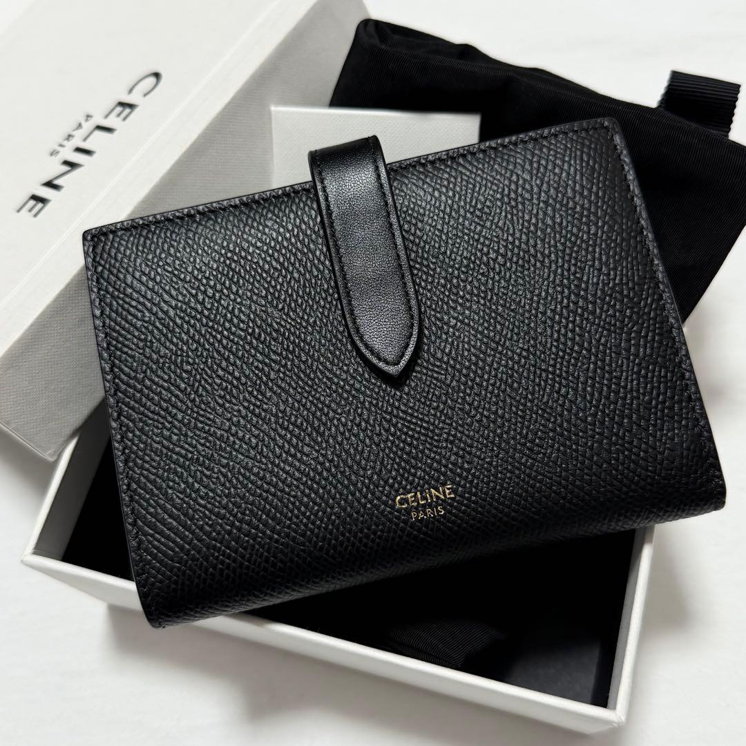 CELINE 現行 ミディアム ストラップ レザーウォレット 二つ折り財布 黒