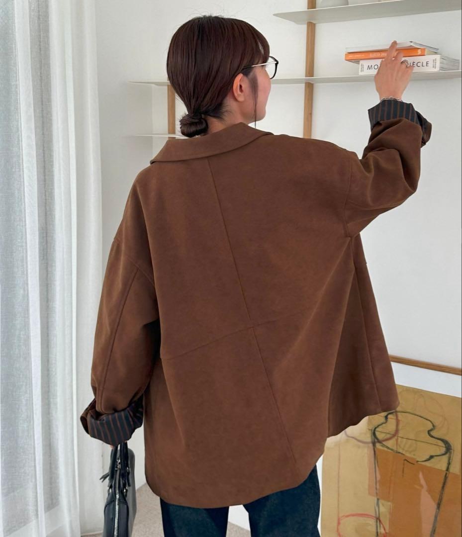 ブラウン フェイクスエードショートコート