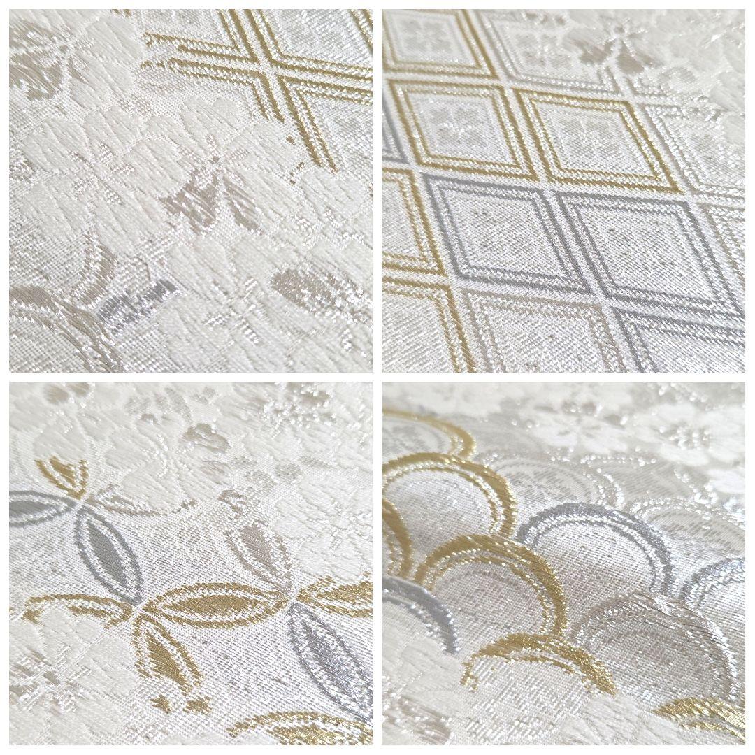 H 西陣織 有職文様 金銀糸 桜 白 青海波 七宝 六通 正絹 フォーマルな袋帯