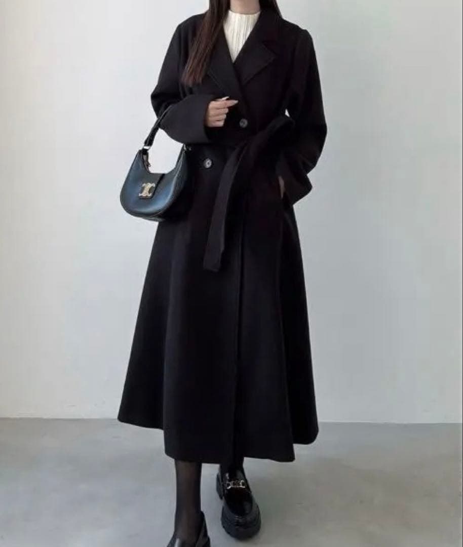 Meiruダブルボタンフレアロングチェスターコート