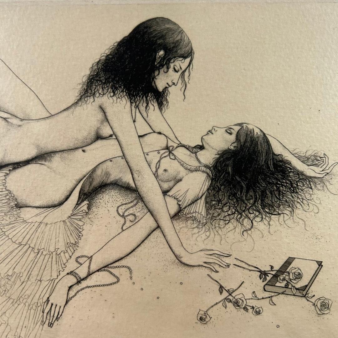 山本六三「女友達III」エッチング 銅版画 直筆サイン 1979年 限定50部