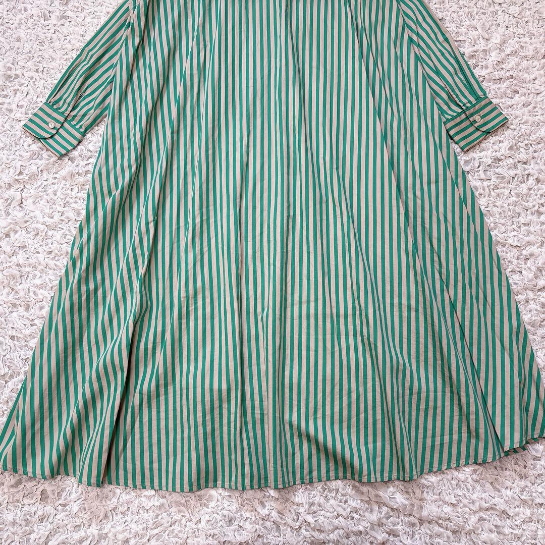 nop de nod リボン付き ストライプ シャツワンピース ロング 長袖 綿