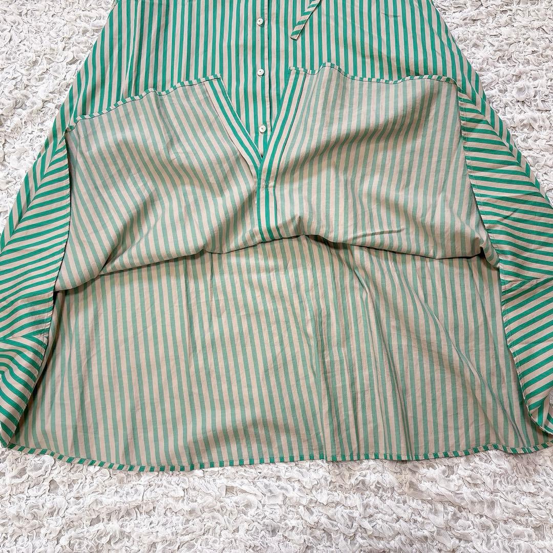 nop de nod リボン付き ストライプ シャツワンピース ロング 長袖 綿