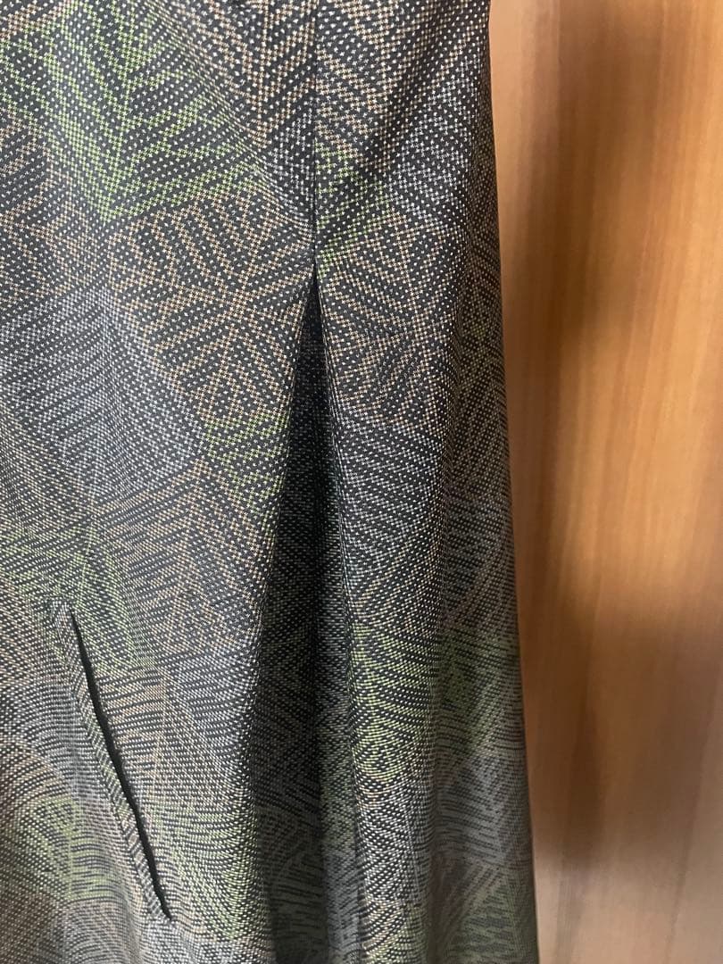 着物リメイク☆461大島紬脇タックワンピース／サイズL～LL