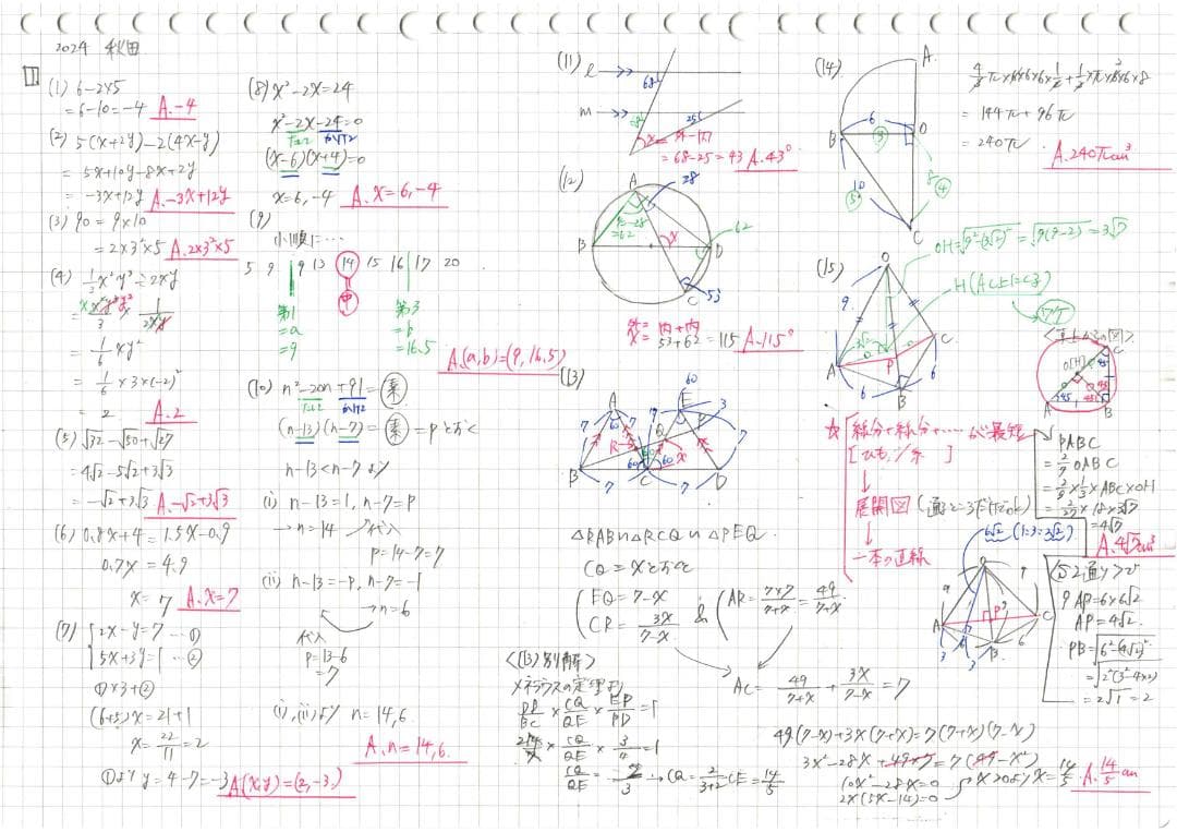 塾講師オリジナル数学解説 全問動画付 秋田 公立高校入試 2022-24 過去問