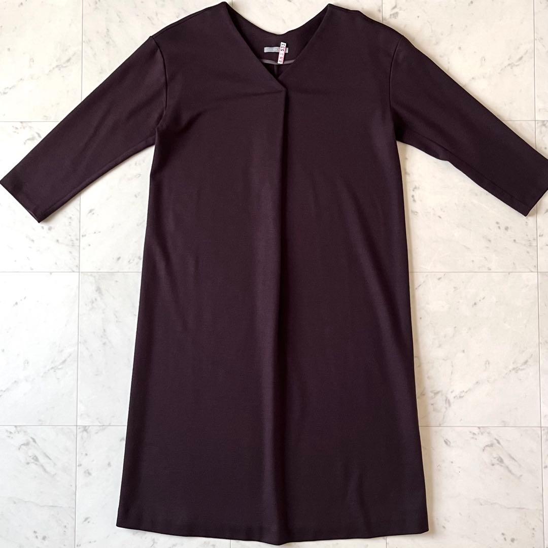 美品♪セオリーリュクス ウールVネックワンピース 38 バーガンディ 日本製