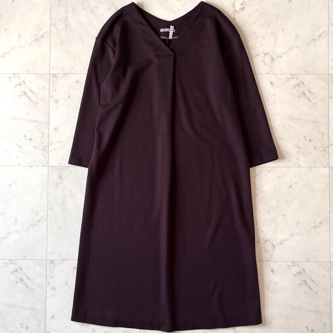 美品♪セオリーリュクス ウールVネックワンピース 38 バーガンディ 日本製