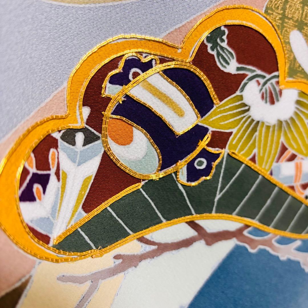 【新品】日本製 手書き 金駒刺繍 ぼかし染め 正絹 襦袢付 新品たとう紙付 黒