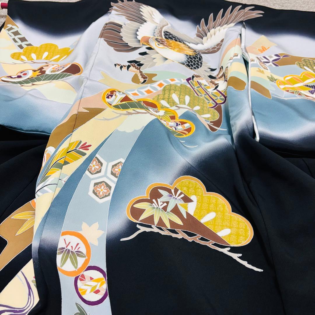 【新品】日本製 手書き 金駒刺繍 ぼかし染め 正絹 襦袢付 新品たとう紙付 黒