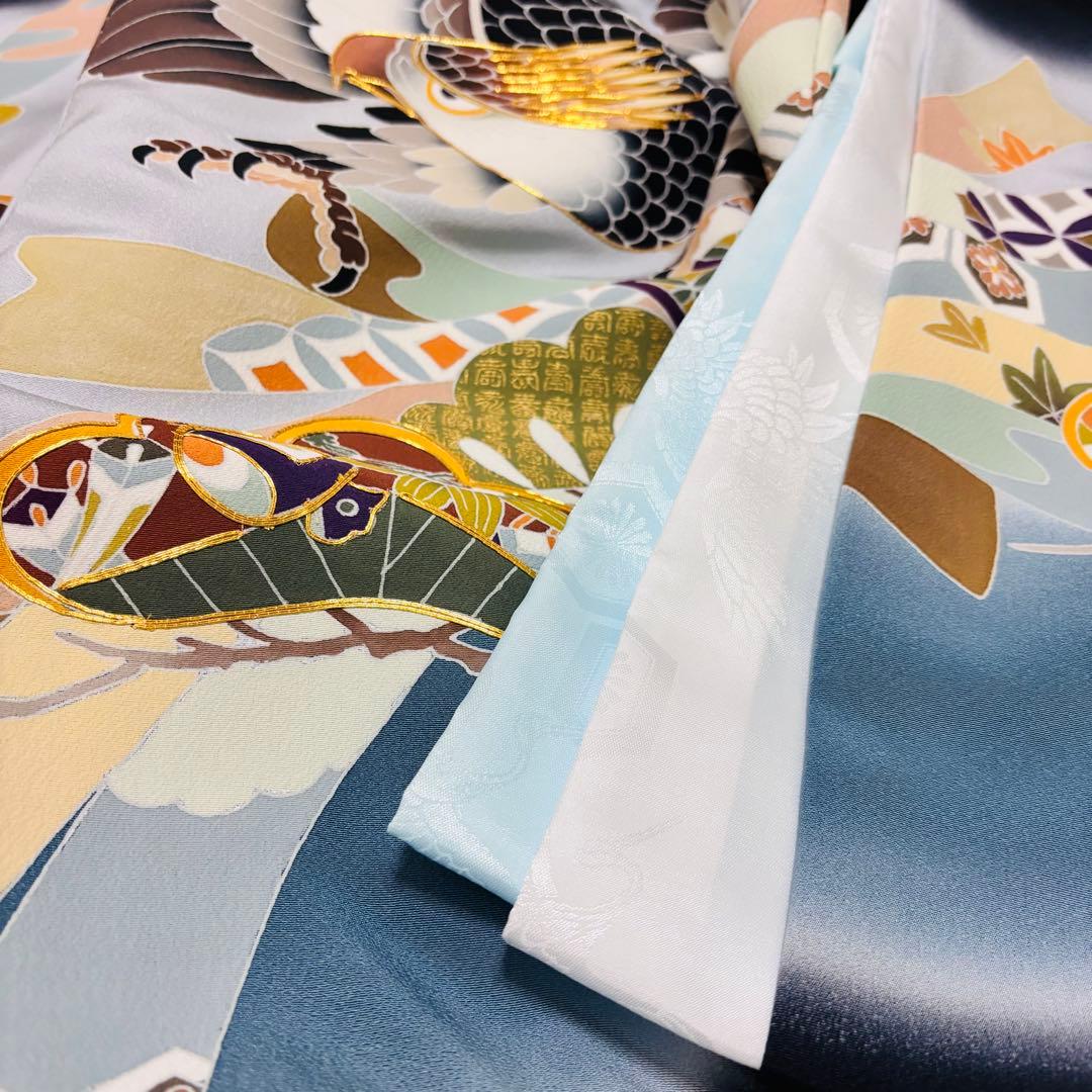 【新品】日本製 手書き 金駒刺繍 ぼかし染め 正絹 襦袢付 新品たとう紙付 黒