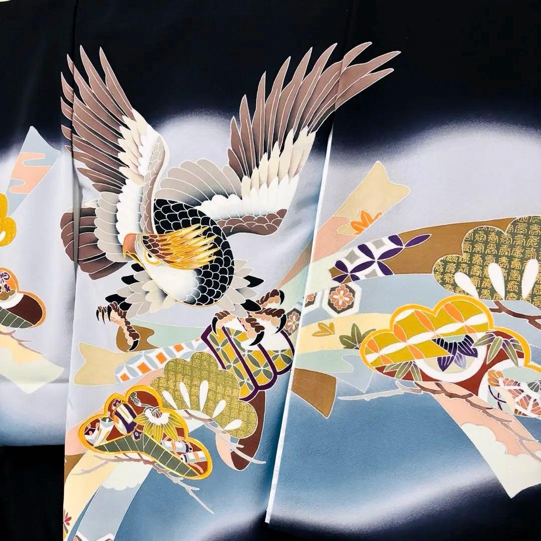 【新品】日本製 手書き 金駒刺繍 ぼかし染め 正絹 襦袢付 新品たとう紙付 黒