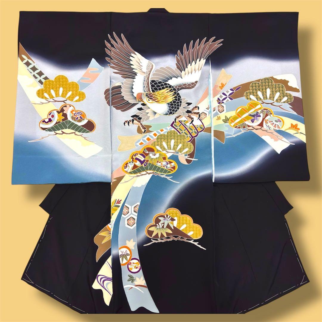 【新品】日本製 手書き 金駒刺繍 ぼかし染め 正絹 襦袢付 新品たとう紙付 黒