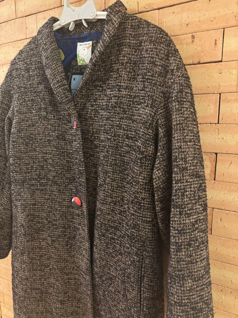 【mannine】裏地アート柄 ウール混ツイードコート Mサイズ