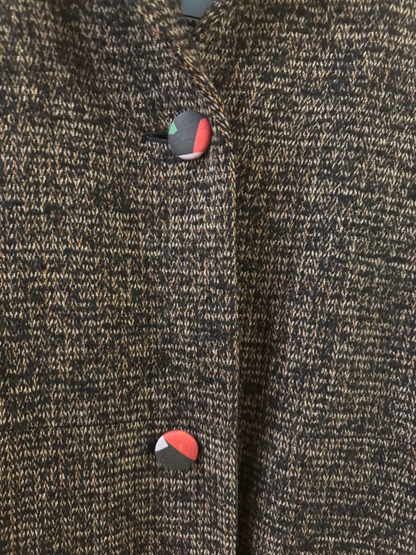 【mannine】裏地アート柄 ウール混ツイードコート Mサイズ