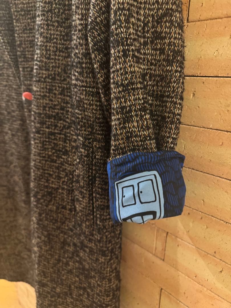 【mannine】裏地アート柄 ウール混ツイードコート Mサイズ