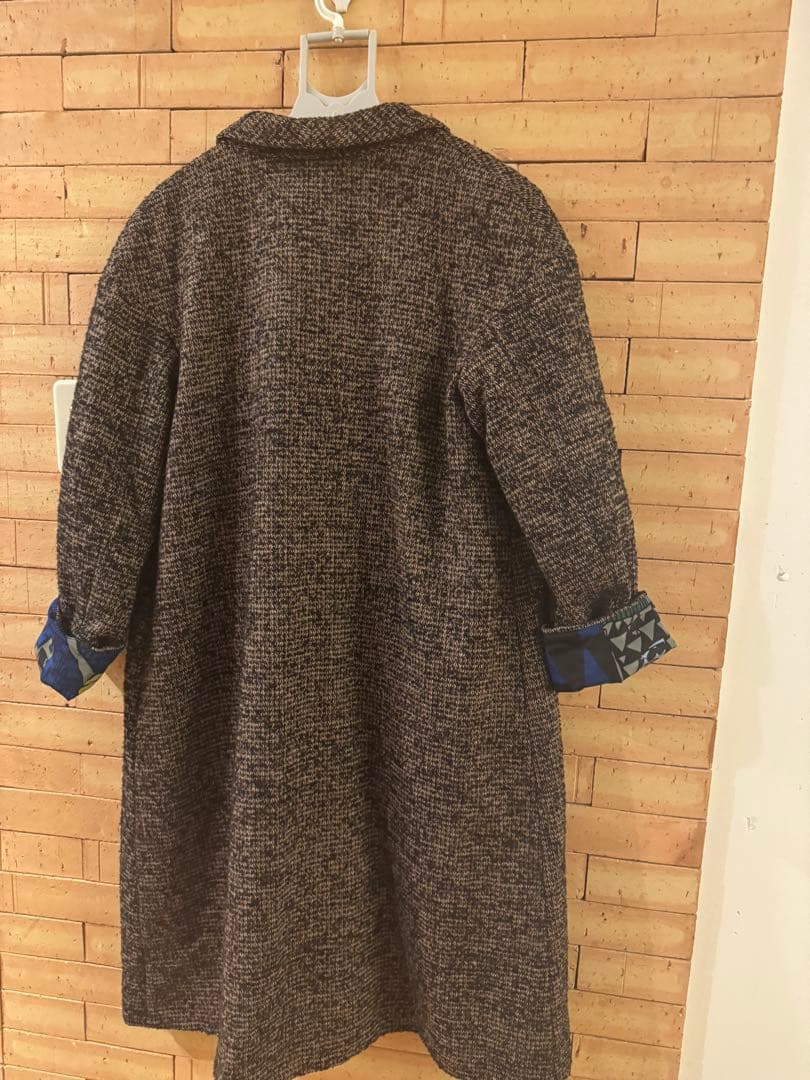 【mannine】裏地アート柄 ウール混ツイードコート Mサイズ