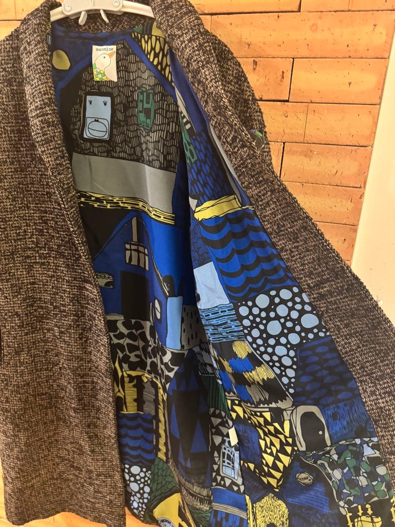 【mannine】裏地アート柄 ウール混ツイードコート Mサイズ