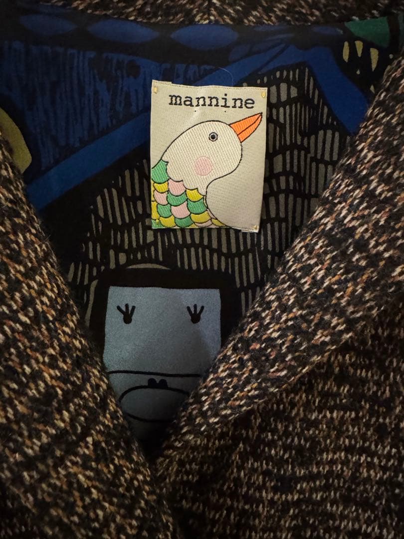 【mannine】裏地アート柄 ウール混ツイードコート Mサイズ