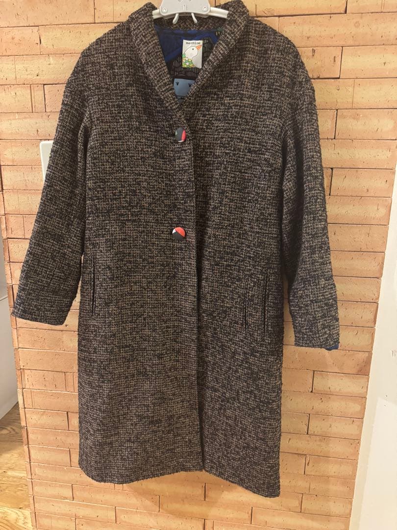 【mannine】裏地アート柄 ウール混ツイードコート Mサイズ