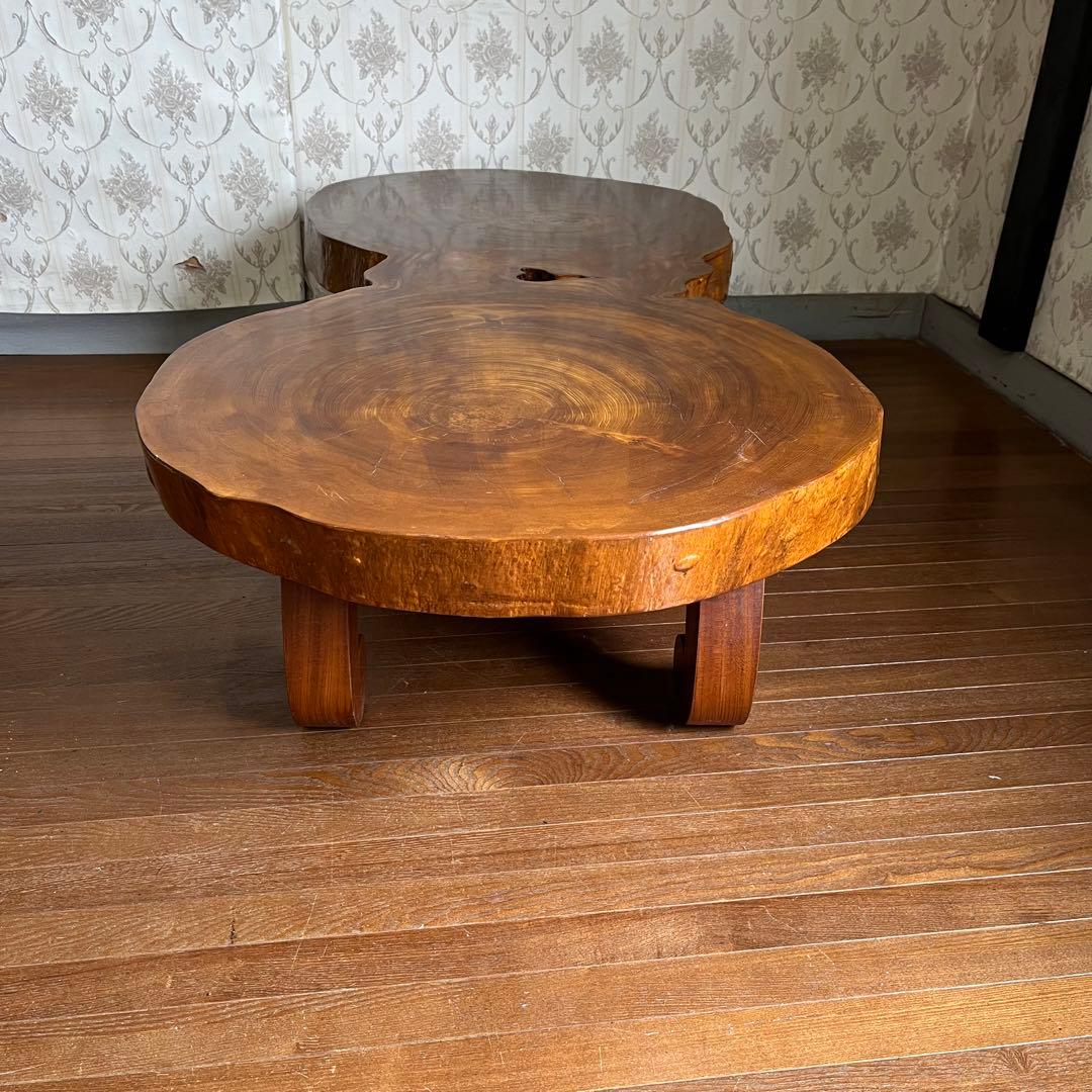 【アンティーク】天然木 一枚板 座卓 ローテーブル 切り株 銘木 無垢材 古家具