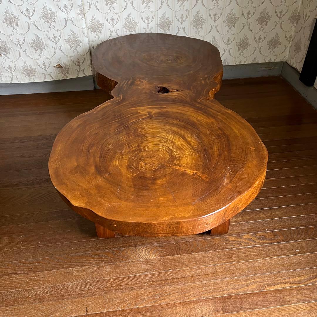 【アンティーク】天然木 一枚板 座卓 ローテーブル 切り株 銘木 無垢材 古家具