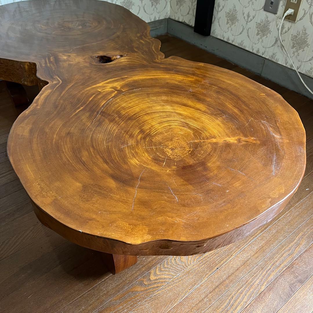 【アンティーク】天然木 一枚板 座卓 ローテーブル 切り株 銘木 無垢材 古家具